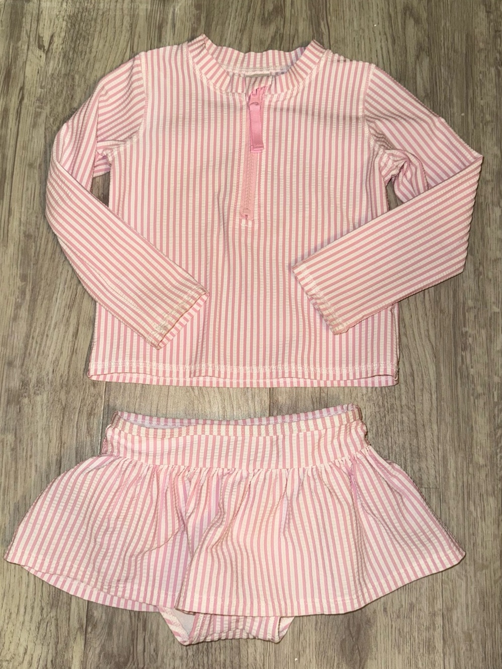 Ruffle Butts Seersucker Long Sleeve Rash Guard & Skirt Toddler Girls Swimsuit